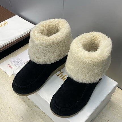 CHLOÉ 26S SHEARLING BOOTS IN BLACK SUEDE