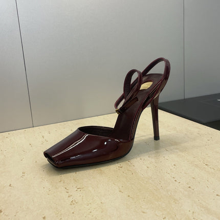 YSL 26S HEELED SANDALS 95 MM IN DARK RED CALFSKIN