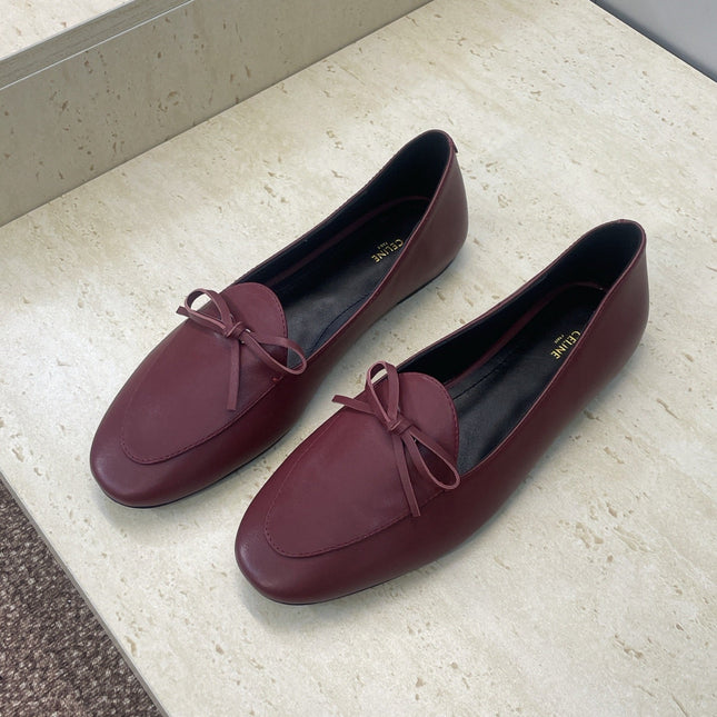 CELINE 26S BALLET FLATS IN DARK RED LAMBSKIN WITH BOW