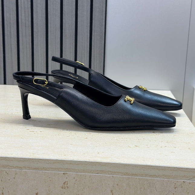 CELINE 26S SLINGBACK HEELS 65 MM IN BLACK CALFSKIN
