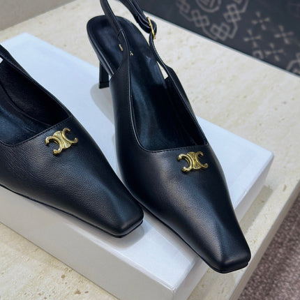 CELINE 26S SLINGBACK HEELS 65 MM IN BLACK CALFSKIN