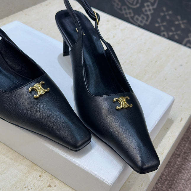 CELINE 26S SLINGBACK HEELS 65 MM IN BLACK CALFSKIN