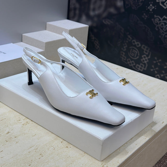 CELINE 26S SLINGBACK HEELS 65 MM IN WHITE CALFSKIN