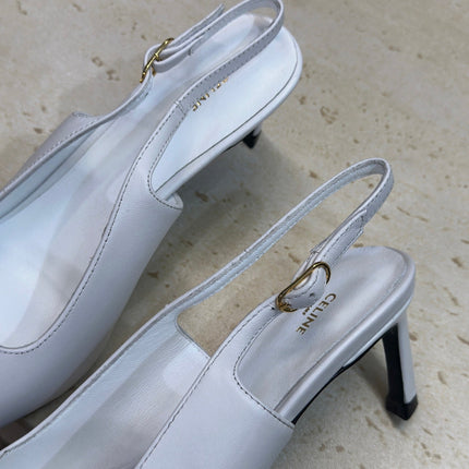 CELINE 26S SLINGBACK HEELS 65 MM IN WHITE CALFSKIN
