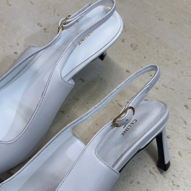 CELINE 26S SLINGBACK HEELS 65 MM IN WHITE CALFSKIN