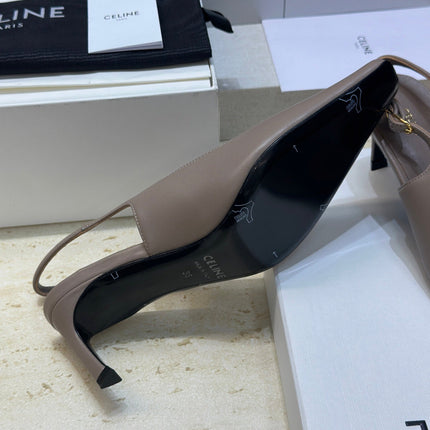 CELINE 26S SLINGBACK HEELS 65 MM IN BEIGE GREY CALFSKIN