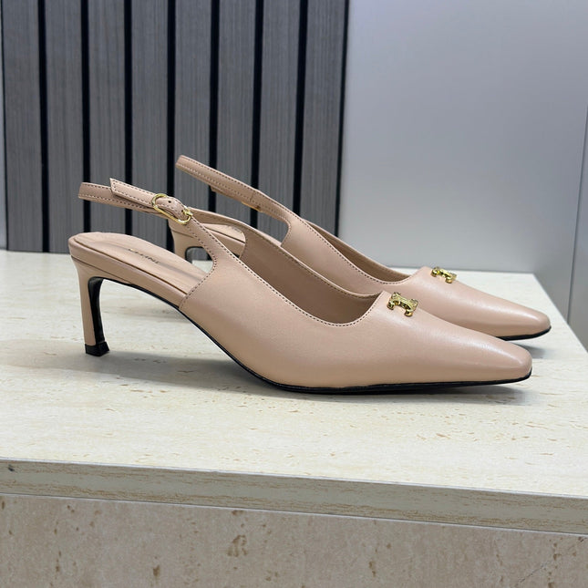 CELINE 26S SLINGBACK HEELS 65 MM IN NUDE BEIGE CALFSKIN