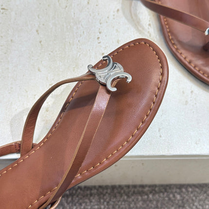 CELINE 26S THONG SANDALS IN BROWN CALFSKIN