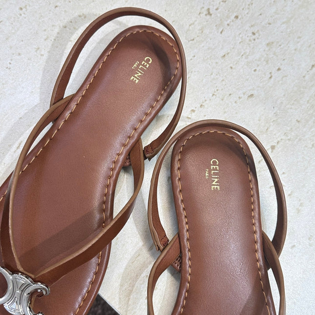 CELINE 26S THONG SANDALS IN BROWN CALFSKIN