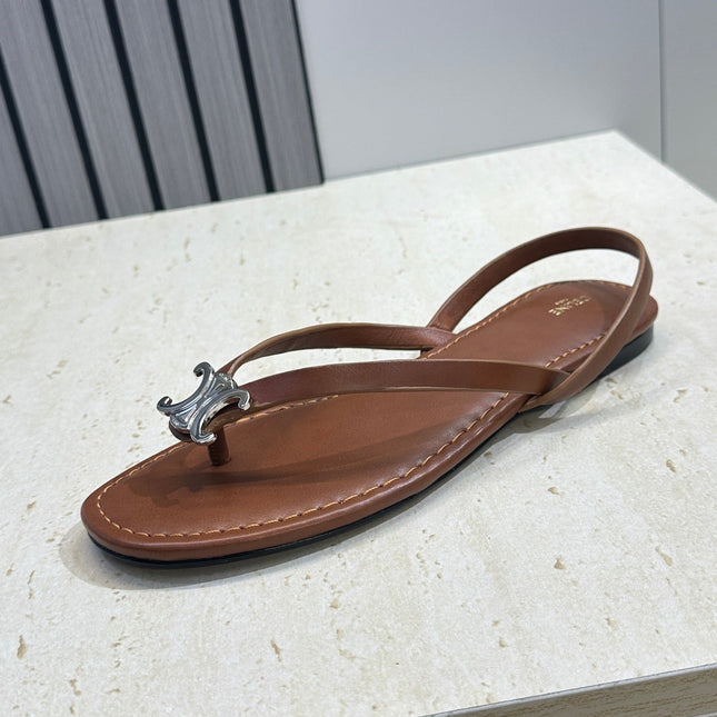 CELINE 26S THONG SANDALS IN BROWN CALFSKIN