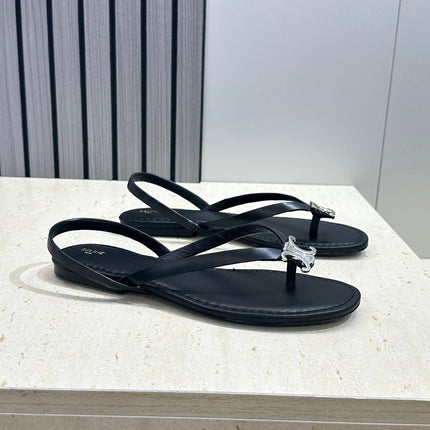 CELINE 26S THONG SANDALS IN BLACK CALFSKIN
