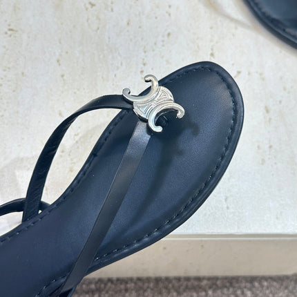 CELINE 26S THONG SANDALS IN BLACK CALFSKIN