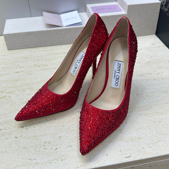 JIMMY CHOO 26S HIGH HEELS 95 MM IN RED CRYSTAL-EMBELLISHED