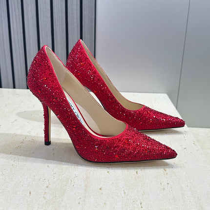 JIMMY CHOO 26S HIGH HEELS 95 MM IN RED CRYSTAL-EMBELLISHED