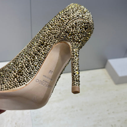 JIMMY CHOO 26S HIGH HEELS 95 MM IN GOLD CRYSTAL-EMBELLISHED