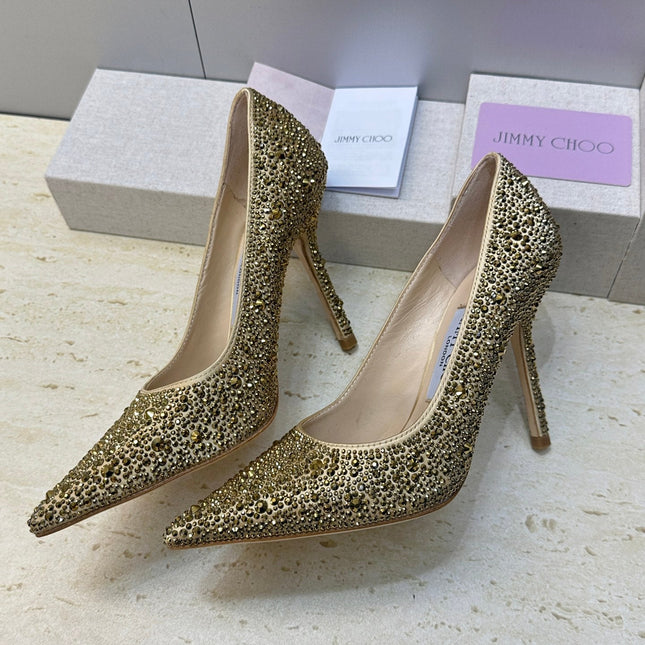 JIMMY CHOO 26S HIGH HEELS 95 MM IN GOLD CRYSTAL-EMBELLISHED