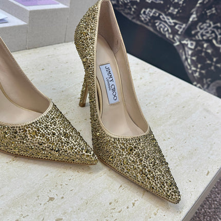 JIMMY CHOO 26S HIGH HEELS 95 MM IN GOLD CRYSTAL-EMBELLISHED