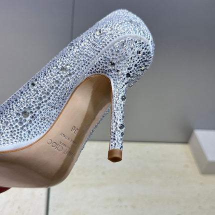 JIMMY CHOO 26S HIGH HEELS 95 MM IN SILVER CRYSTAL-EMBELLISHED