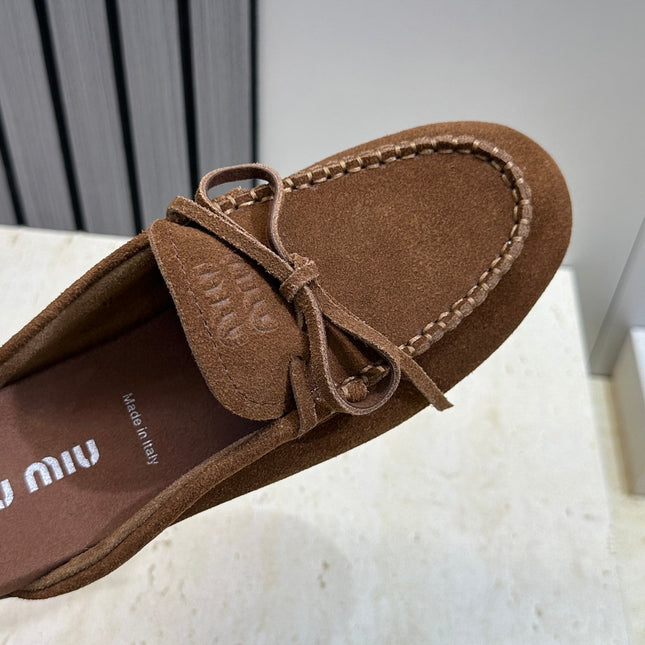 MIUMIU 26S SNEAKER MULES IN DARK BROWN SUEDE WITH BOW