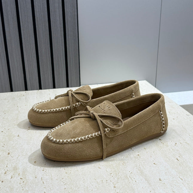 MIUMIU 26S LOAFERS IN BROWN SUEDE WITH BOW