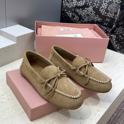 MIUMIU 26S LOAFERS IN BROWN SUEDE WITH BOW