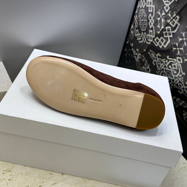 THE ROW 26S BALLET FLATS IN CHOCOLATE BROWN SUEDE
