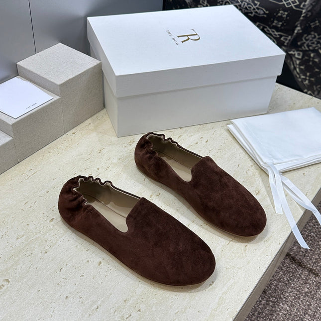 THE ROW 26S BALLET FLATS IN CHOCOLATE BROWN SUEDE