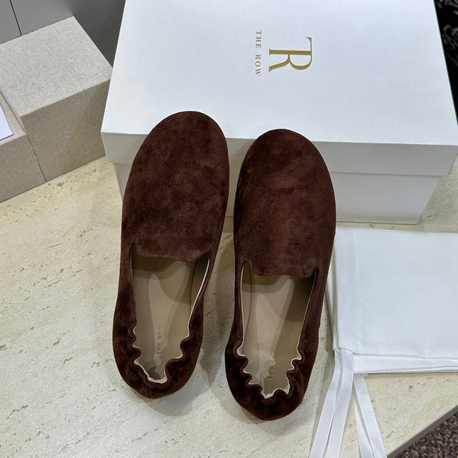 THE ROW 26S BALLET FLATS IN CHOCOLATE BROWN SUEDE