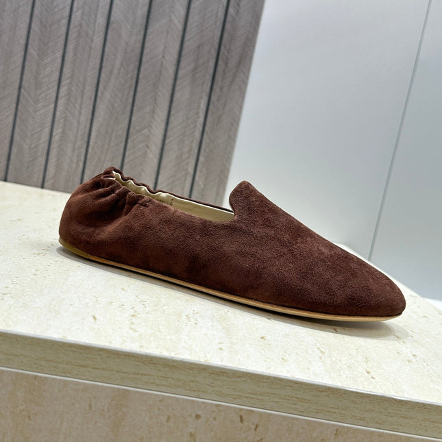 THE ROW 26S BALLET FLATS IN CHOCOLATE BROWN SUEDE