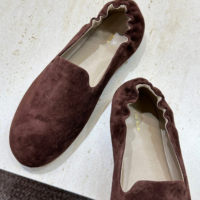 THE ROW 26S BALLET FLATS IN CHOCOLATE BROWN SUEDE