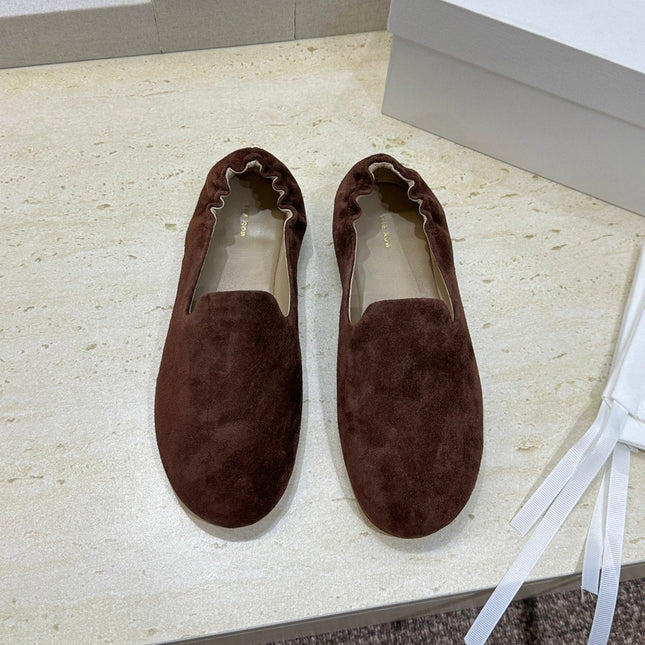 THE ROW 26S BALLET FLATS IN CHOCOLATE BROWN SUEDE