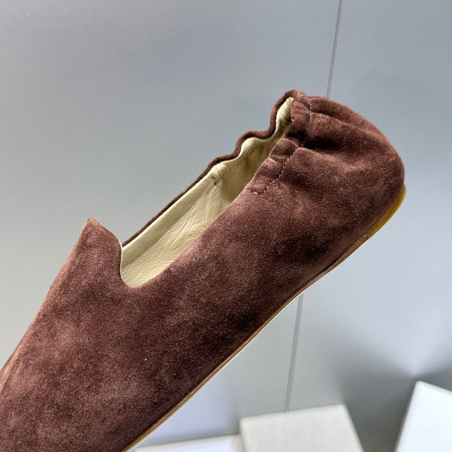 THE ROW 26S BALLET FLATS IN CHOCOLATE BROWN SUEDE