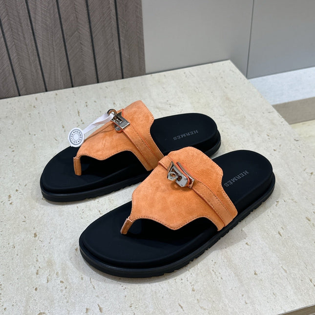HM 26S EMPIRE SANDAL IN PEACH ORANGE SUEDE SILVER HARDWARE