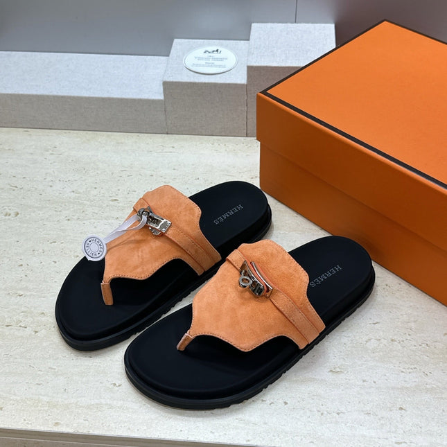 HM 26S EMPIRE SANDAL IN PEACH ORANGE SUEDE SILVER HARDWARE
