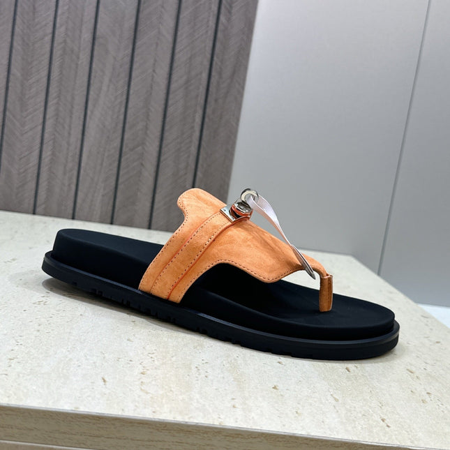 HM 26S EMPIRE SANDAL IN PEACH ORANGE SUEDE SILVER HARDWARE