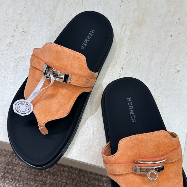 HM 26S EMPIRE SANDAL IN PEACH ORANGE SUEDE SILVER HARDWARE