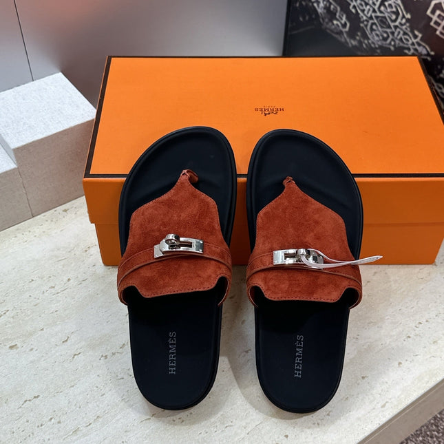 HM 26S EMPIRE SANDAL IN RUST BROWN SUEDE SILVER HARDWARE