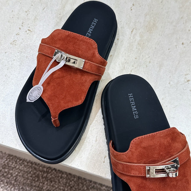 HM 26S EMPIRE SANDAL IN RUST BROWN SUEDE SILVER HARDWARE