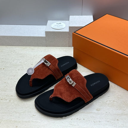 HM 26S EMPIRE SANDAL IN RUST BROWN SUEDE SILVER HARDWARE