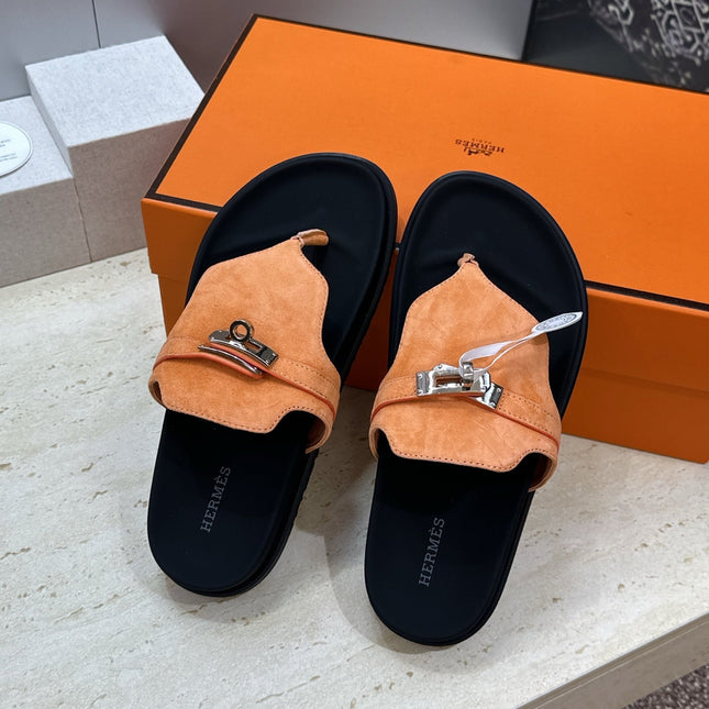 HM 26S EMPIRE SANDAL IN PEACH ORANGE SUEDE SILVER HARDWARE