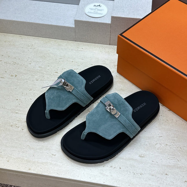 HM 26S EMPIRE SANDAL IN DUSTY SKY BLUE SUEDE SILVER HARDWARE