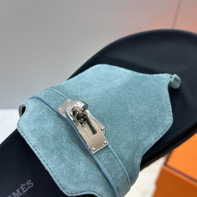 HM 26S EMPIRE SANDAL IN DUSTY SKY BLUE SUEDE SILVER HARDWARE