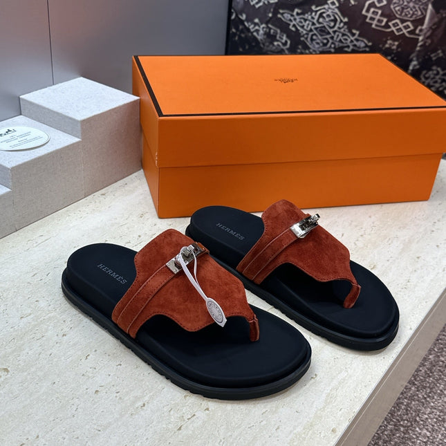 HM 26S EMPIRE SANDAL IN RUST BROWN SUEDE SILVER HARDWARE