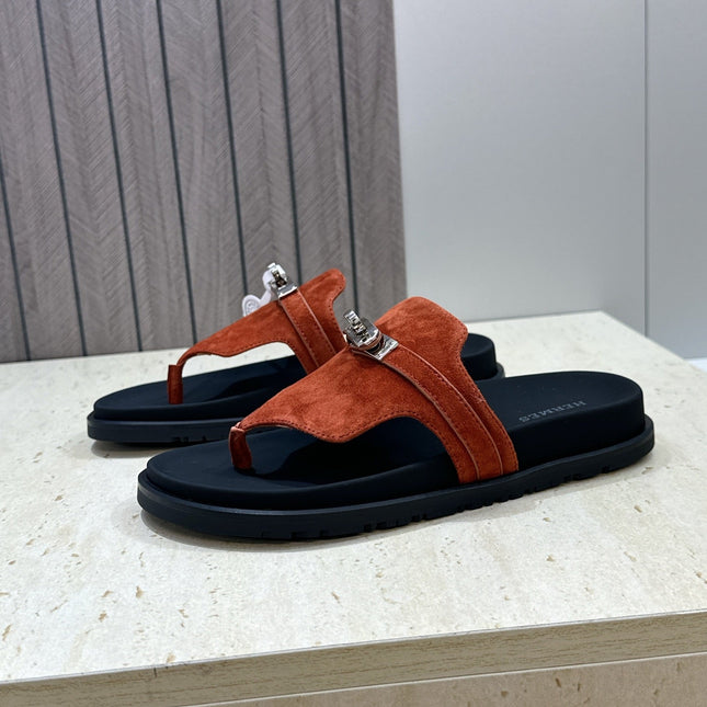 HM 26S EMPIRE SANDAL IN RUST BROWN SUEDE SILVER HARDWARE