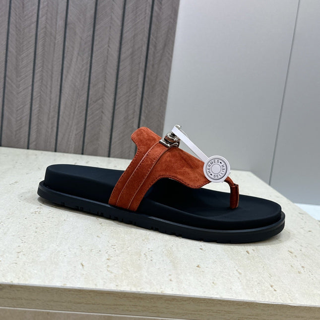 HM 26S EMPIRE SANDAL IN RUST BROWN SUEDE SILVER HARDWARE