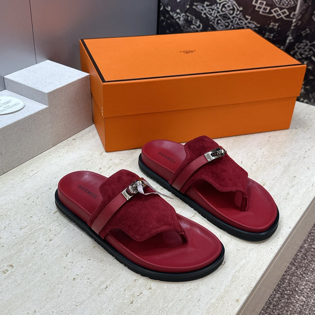 HM 26S EMPIRE SANDAL IN BURGUNDY RED SUEDE SILVER HARDWARE