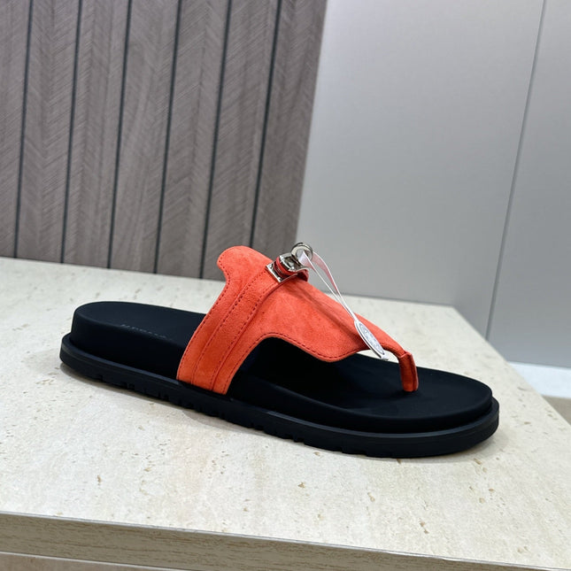 HM 26S EMPIRE SANDAL IN CORAL ORANGE SUEDE SILVER HARDWARE