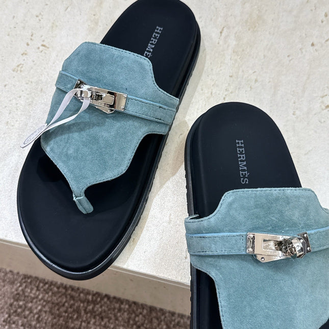 HM 26S EMPIRE SANDAL IN DUSTY SKY BLUE SUEDE SILVER HARDWARE