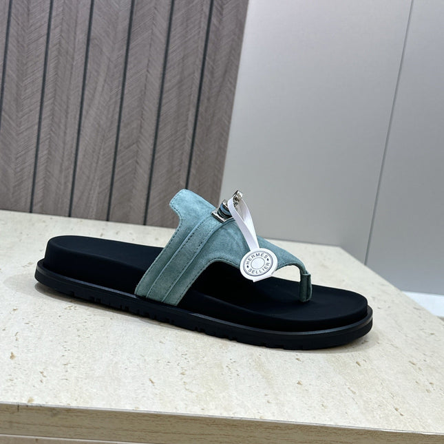 HM 26S EMPIRE SANDAL IN DUSTY SKY BLUE SUEDE SILVER HARDWARE
