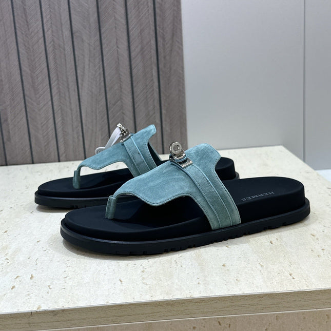 HM 26S EMPIRE SANDAL IN DUSTY SKY BLUE SUEDE SILVER HARDWARE